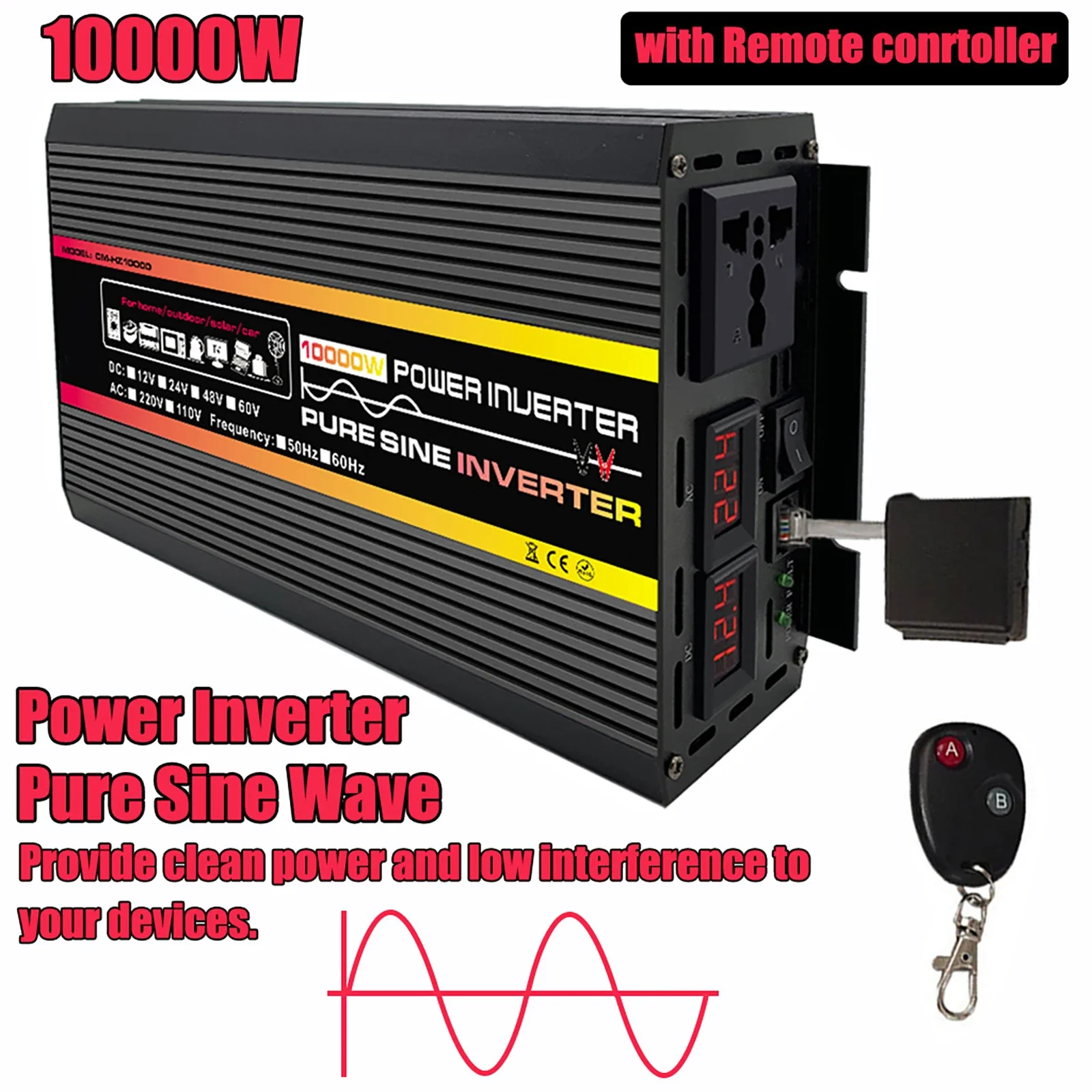 純粋な正弦波インバーター10000/12000W,12/24/48V,220/110V,自動車用 