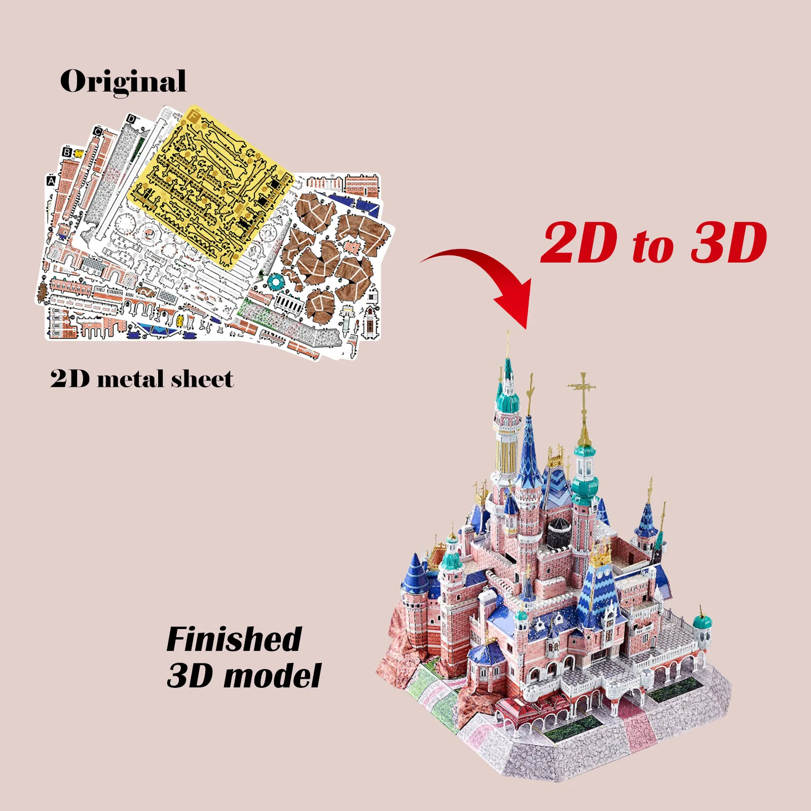 IRON STAR 3D Metal Puzzle Pink Dream Castle With Light DIY Assembly Model kits Toy For Adults Children Gift for Girlfriend 2