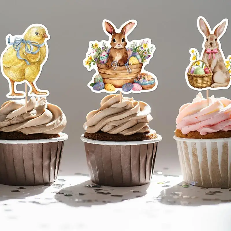8pcs Easter cake inserts deco Cake tag Bunny Easter holiday party cake decoration Insert Card for Easter Party food Decorations