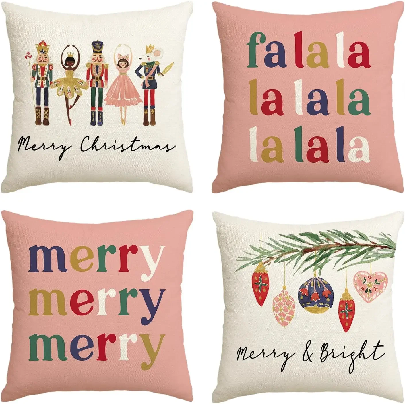 Merry Christmas Nutcracker Pink Throw Pillow Cover, 45x45cm Winter Holiday Party Cushion Cover Sofa Linen Square