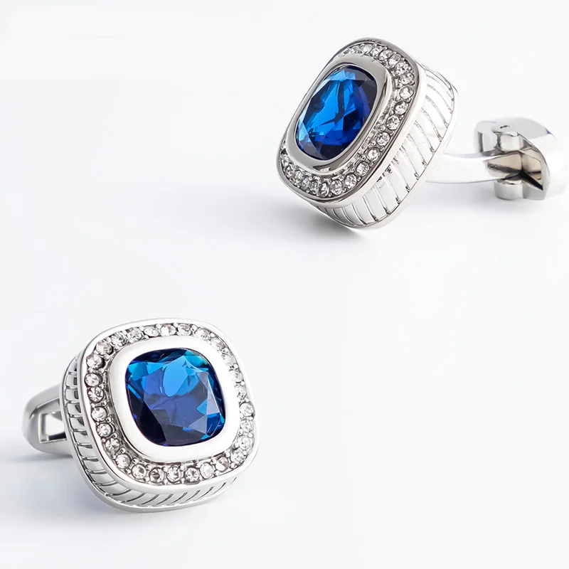 New Style Inlaid Blue Black Rhinestone Electroplated Silver Cufflinks For Business Men's Shirts With Temperament Cufflinks_voghion.com