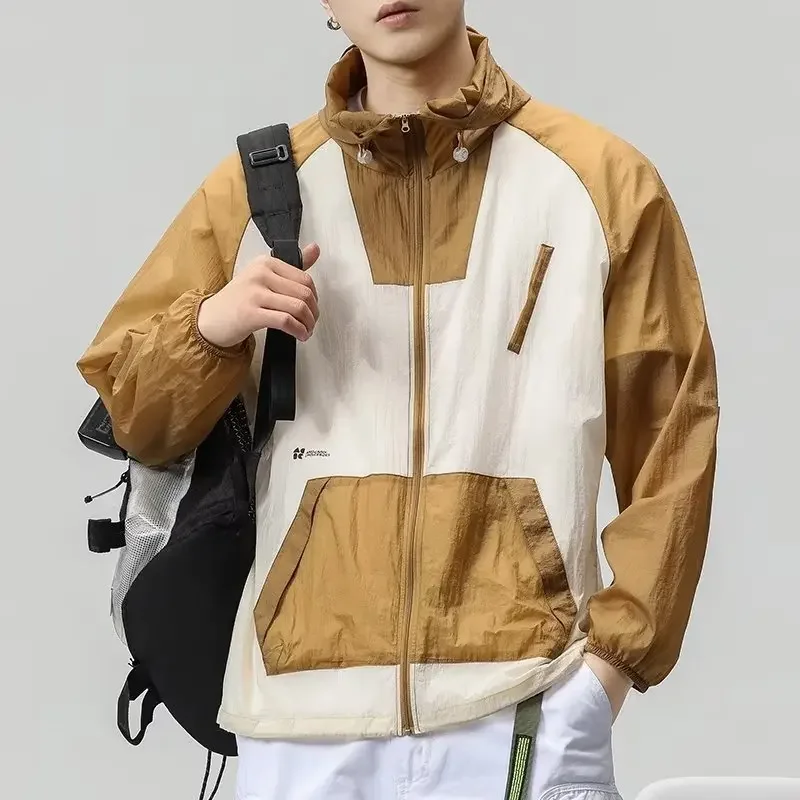 New Japanese Sunscreen Clothing New Fashion Color Blocking Sunscreen Clothing Men Summer Outdoor Hooded Breathable Coat Jackets