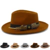 Fedora Hats Men Women Casual Vintage Caps Bowknot Feather Belt Jazz Cap Britain Derby Luxury Hat mens Trilby Felt Caps