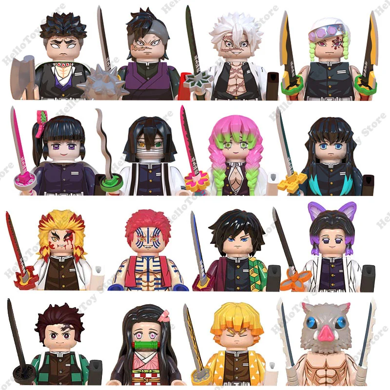 Demon Slayer Tanjirou Nezuko Kanao Akaza Kyoujurou Anime Action Mugen Train Kimetsu No Yaiba Figure Mattoni Blocchi Modello Bambini