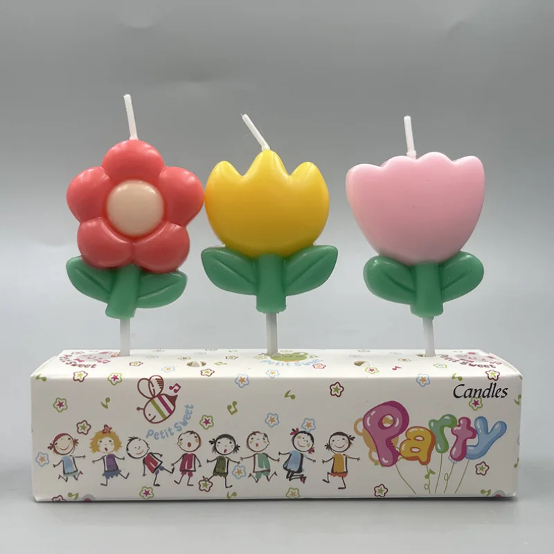 3pcs/set Flowers Happy Birthday cake candle Pink Princess Decorated Candle Party Wedding Romantic Embellished Candle