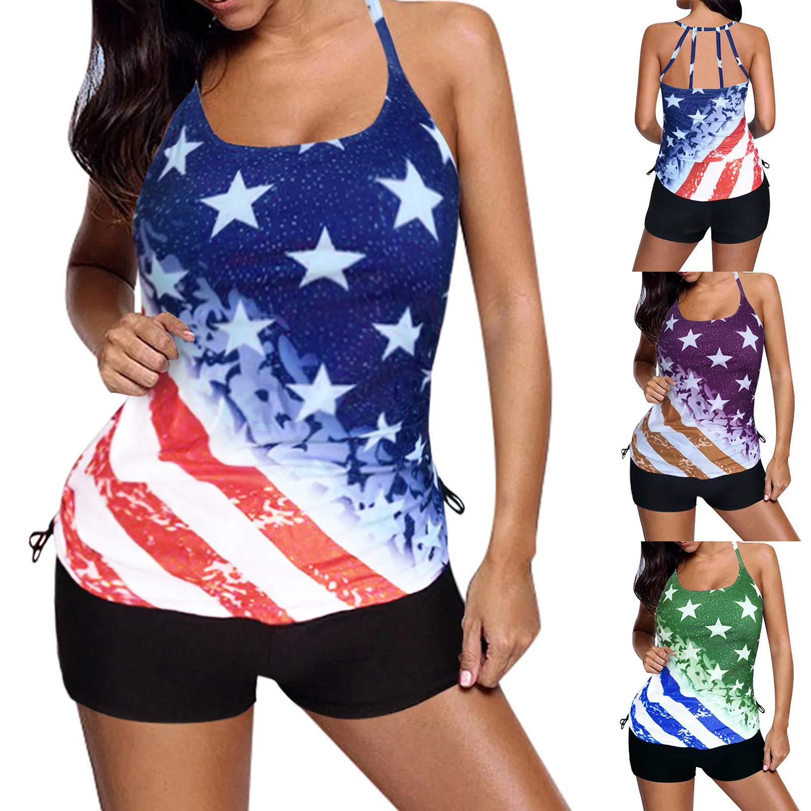 Two piece Flag Split Women's Swimsuit Independence Day Swim Sports
