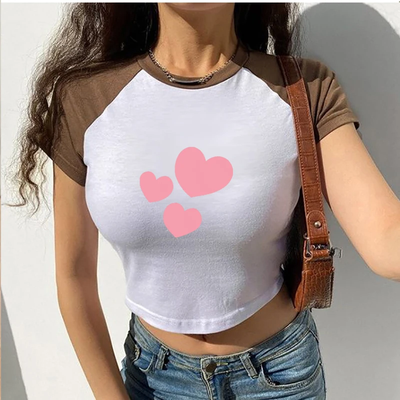 

Женские повседневные укороченные топы с милым рисунком сердца Y2k, футболка на заказ, волшебные гранж топы, сексуальная облегающая Детская футболка с круглым вырезом, уличные рубашки