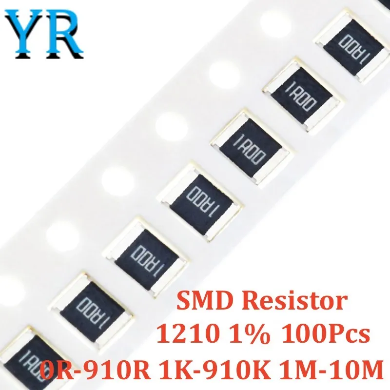 

100Pcs 1210 1% SMD Resistor 0R-910R 1K-910K 1M-10M 100K 10R 300R 6.2K 1.3M 620R 220R 51K 24K 47R 7.5K 6.8K 13K 2.2M 82R