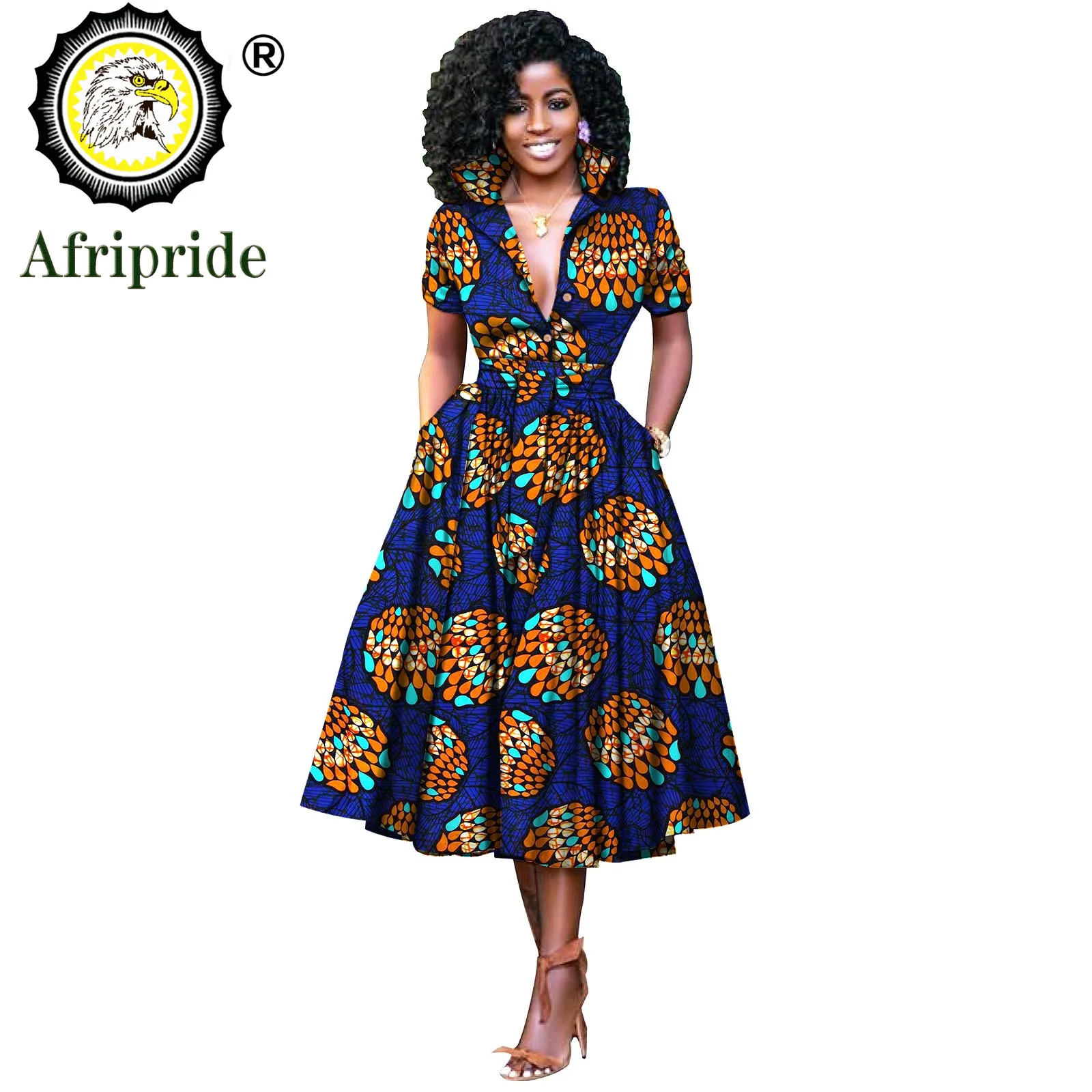 African Dresses For Women Short Sleeve Vneck High Waist Ankara Fabric