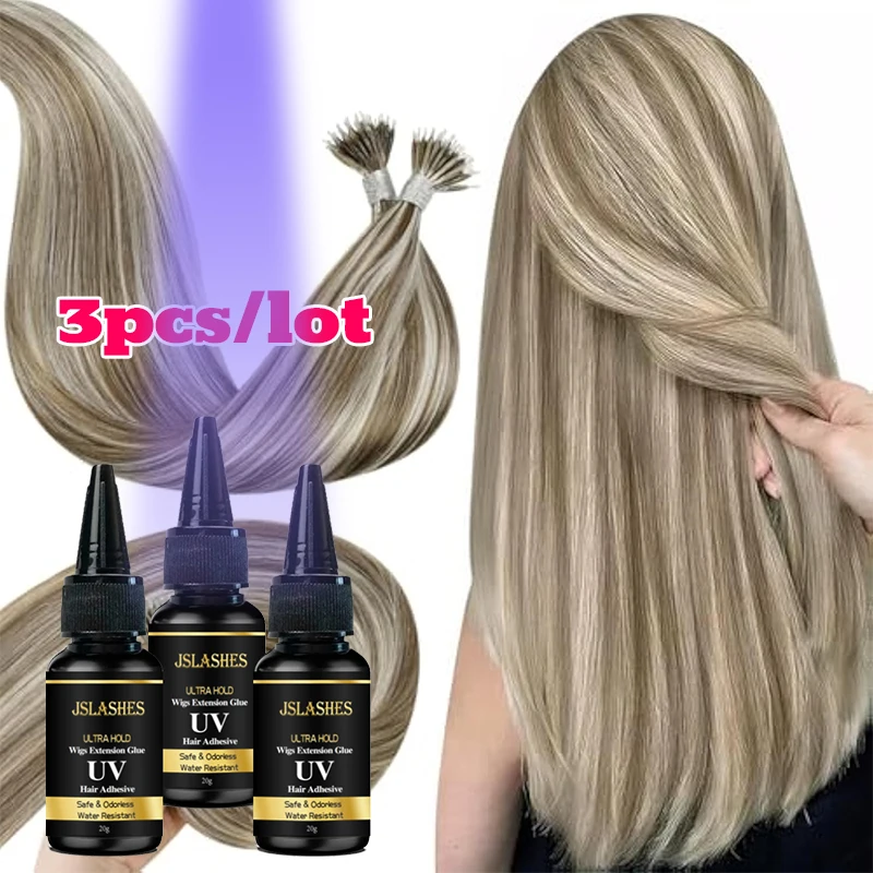3pcs Clear Wig UV Light Glue Technology Uv Hair Extension Glue Brown tape hair extension adhesive v light hair extensions tools