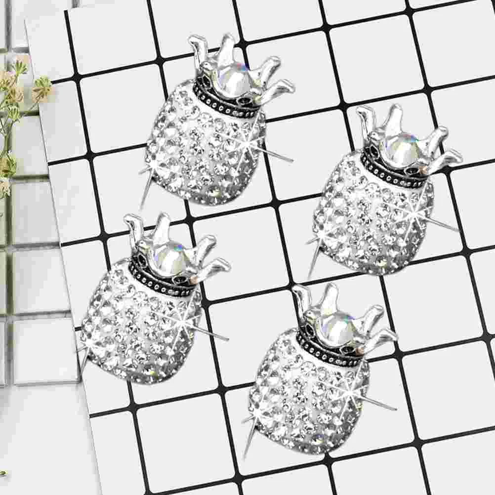 

4 Pcs The Crown Shape Car Tires Cover Shining Diamond Cap Accessories Pineapple Wheel Stem