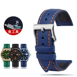 Vibrant Multi-Color Unisex Canvas Watch Band Bracelet - Blue, Orange, Black, Red Lines for 22mm (Blue orange-S pin)