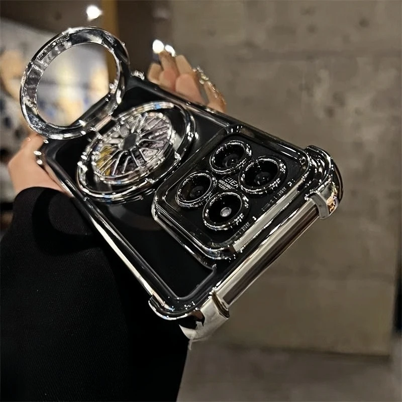 Deluxe Transparent Electroplated Stand Phone Case with Four-Corner Anti-Fall Protection