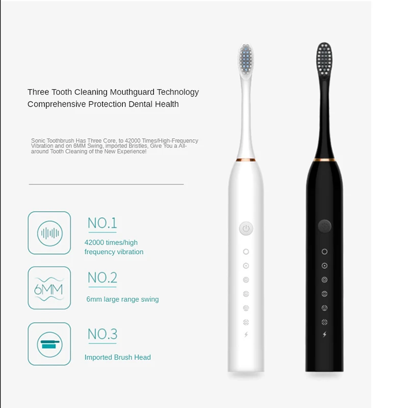 Sonic Electric Toothbrush Ultrasonic Automatic USB Rechargeable IPX7 Waterproof Travel with Replaceable Tooth Brush Heads J189 electric toothbrush