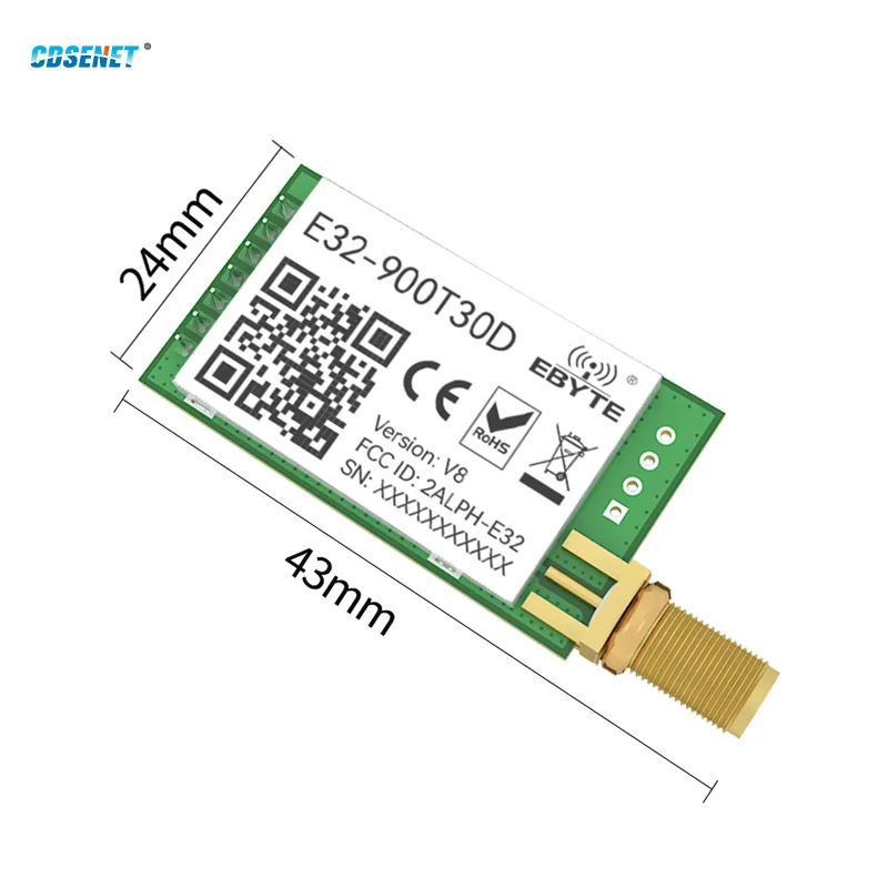 LoRa Wireless Serial Port Module RF UART 868MHz 915MHz 30dBm 8km Long Range SMA-K CDSENET E32-900T30D TTL DIP Tranceiver wireless module
