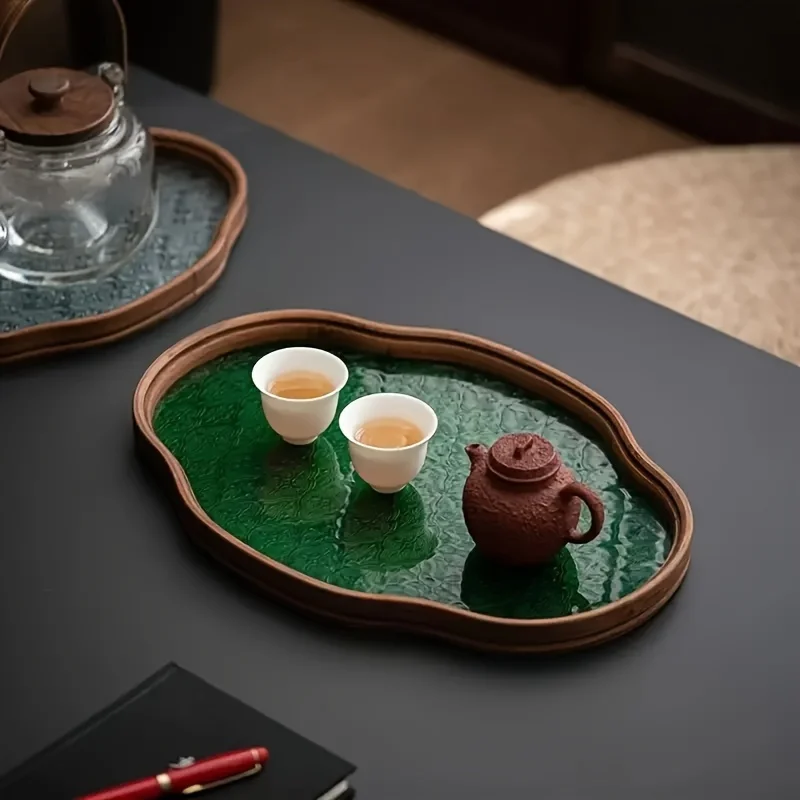 Glass cosmetic storage tray, dry brewing tray, Kung Fu tea set, small tea table, living room office tea tray storage tray 2
