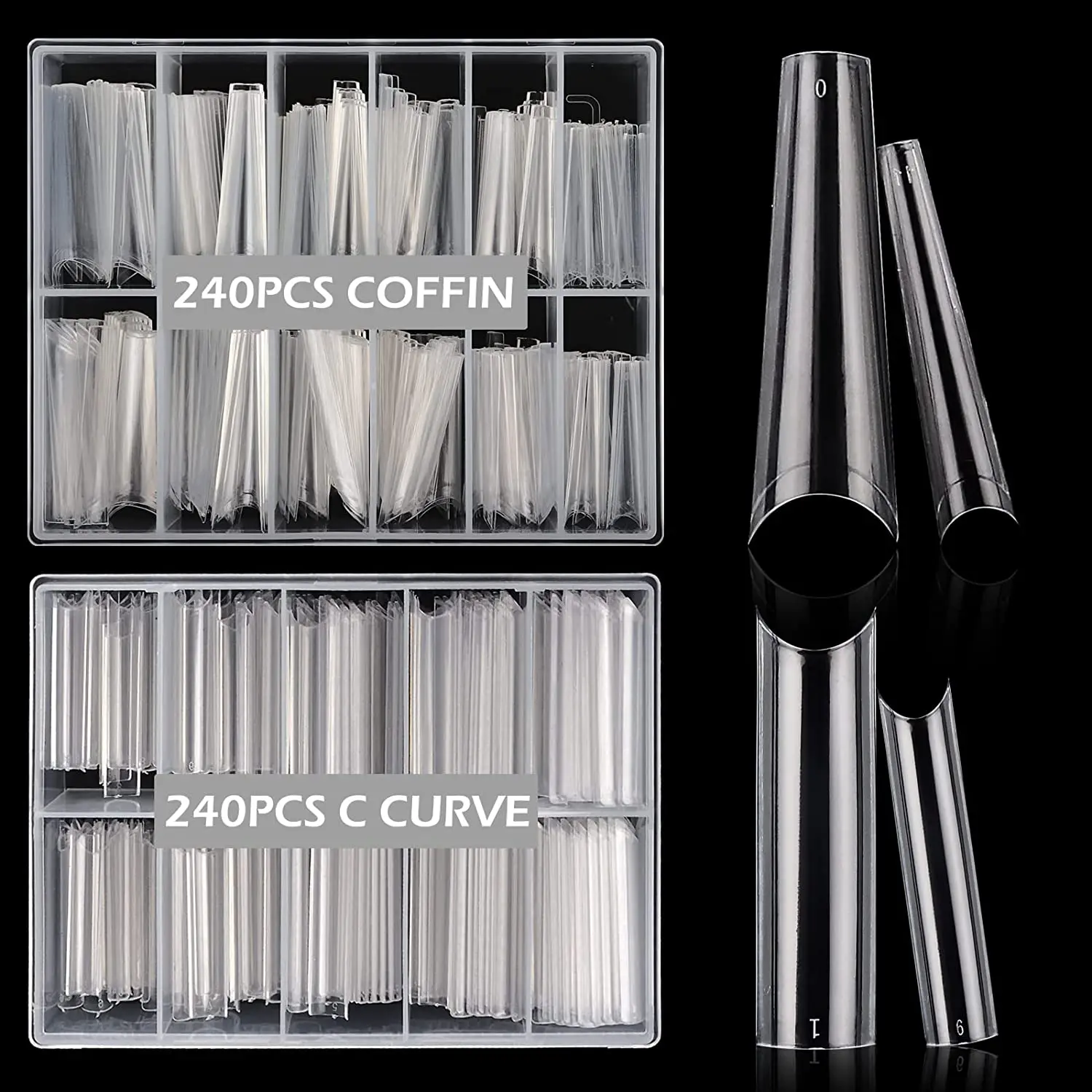 

200pcs/Box XXL Clear Straight Nail Tips Long Square 10 Sizes (C Curve Shape) Half Cover False Nail Tip Nail Art Fake Nail