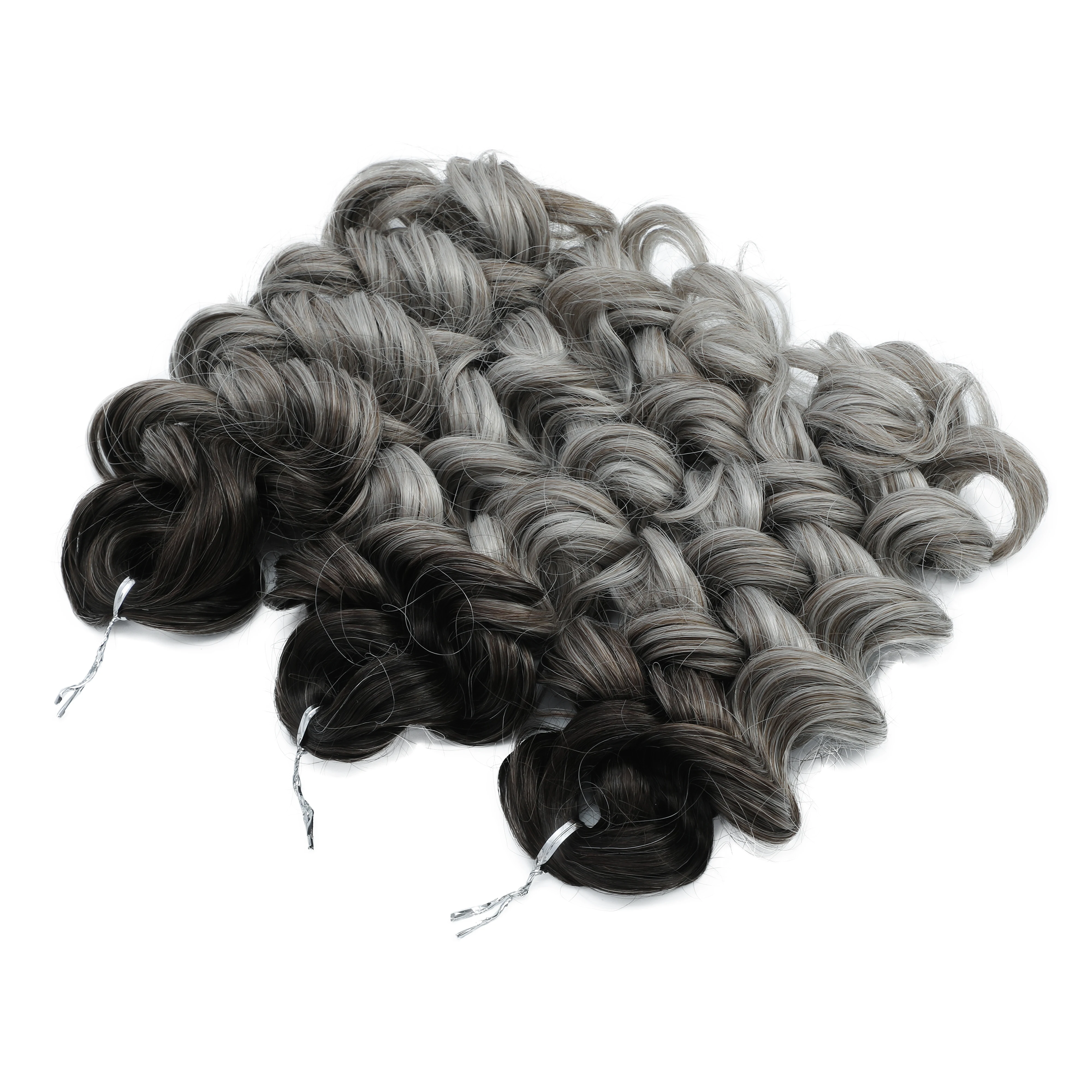 3PCS Deep Wave Twist Crochet Hair Ombre Grey Brown Synthetic Curly Hair Crochet Braids 12 Inches Braiding Hair Extension 250G 6