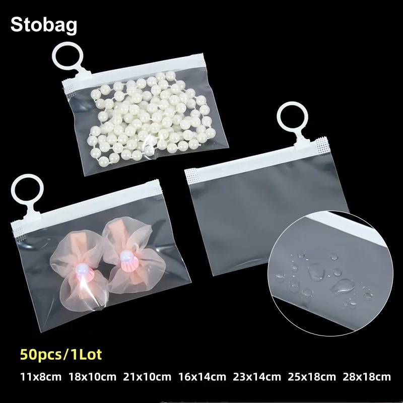 Stobag 투명/프로스트 지퍼 백 포장 루프 지퍼 락 파우치, 투명 플라스틱 밀..