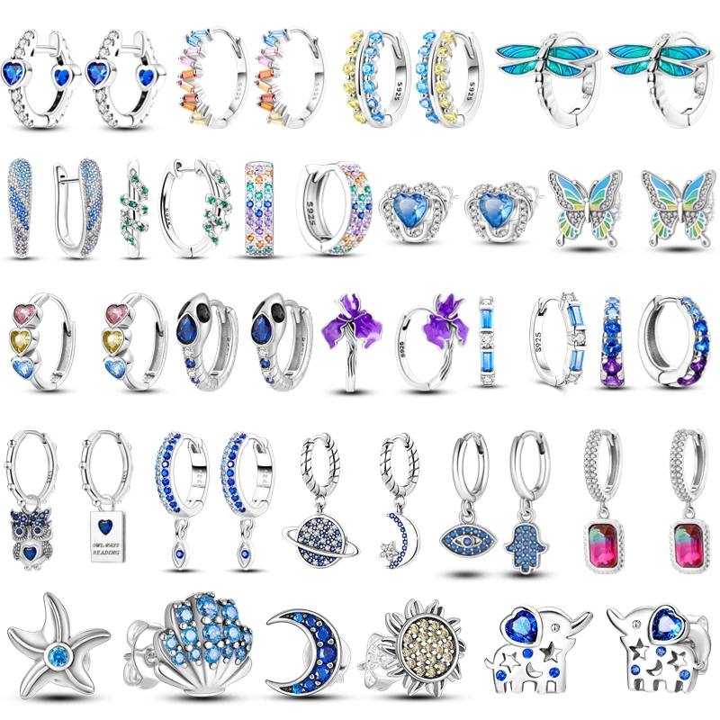 100% 925 Sterling Silver Hoop Luxury Sparkling Cz U Shape Butterfly Moon Heart Fashion Orecchini Per Le Donne Gioielli Per Feste Di Matrimonio