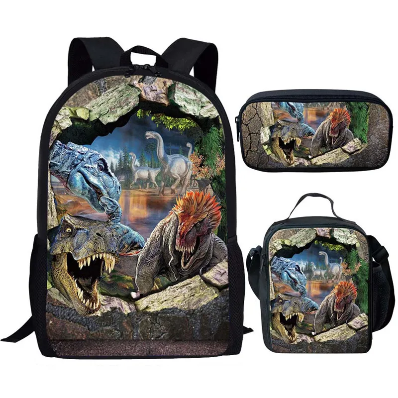 3D Printed Dinosaur Backpack Lunch Bag Pen Case 3pcs/set Children Kids Baby Boys Girls Schoolbag Teens Travel Laptop Backpack