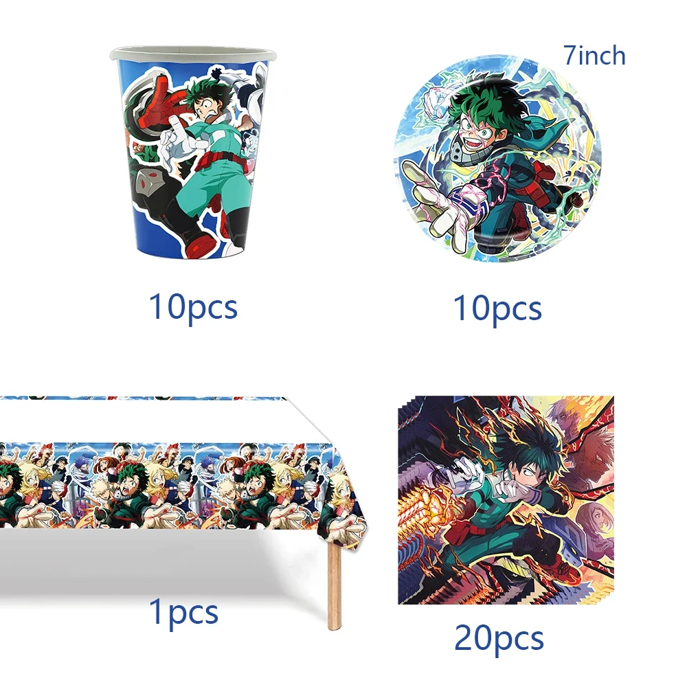 Description Picture 3 of itemMy Heros Academiaed Birthday Themed Party Decorations Balloon Set Tableware Tablecloths Cake Toppers Party Supplies Baby Shower