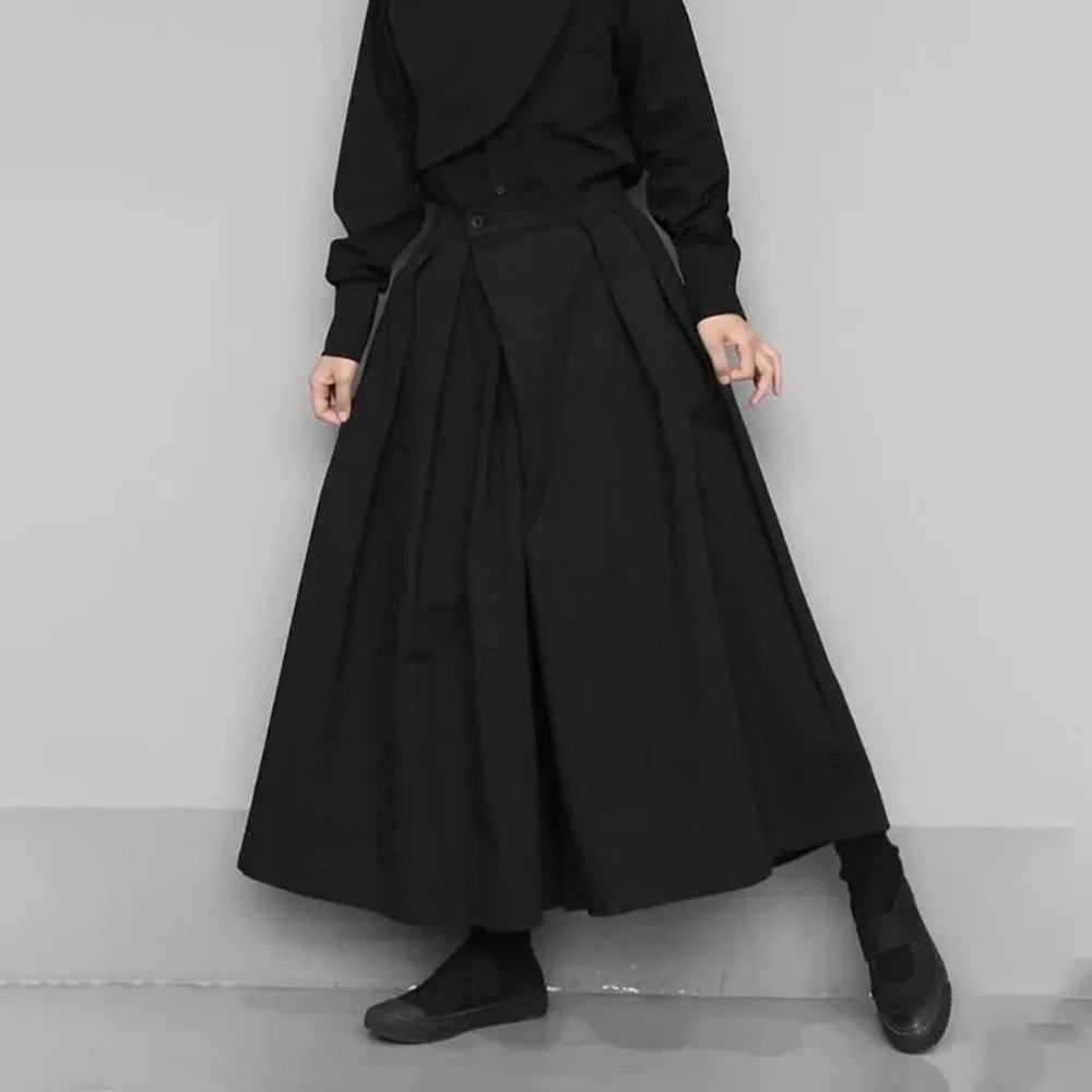Gothic Dark Style Loose Cropped Hakama Wide Leg Pants For Men