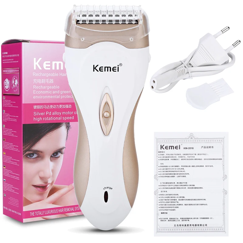 

110-240V Kemei Rechargeable Lady Shaver Women Epilator Hair Shaver Removal for Women Electric Hair Remover Depilador