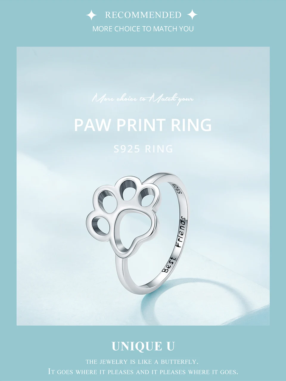 Sterling Silver Cute Pet Cat Paw Band Rings For Women - PeticaDeals