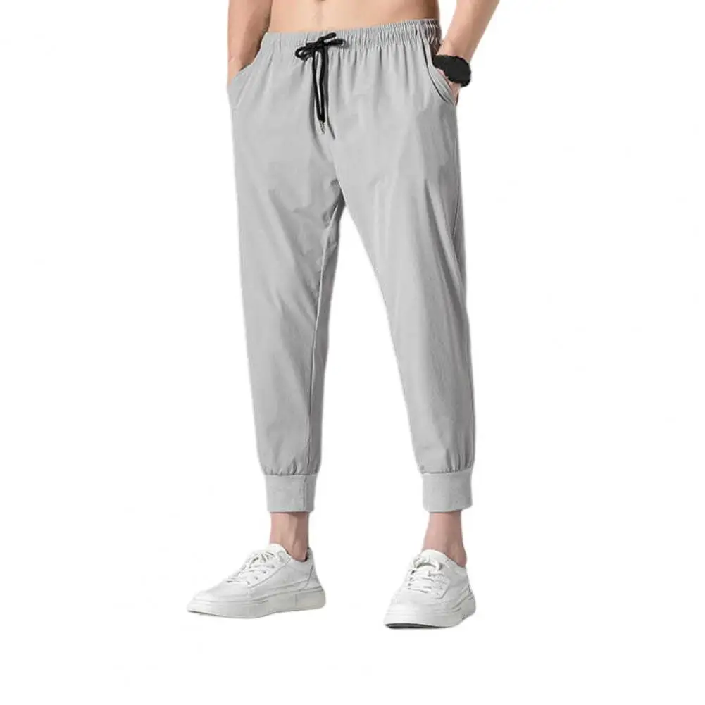 

Washable Men Trousers Thin Style with Pockets Men Pants Spring Drawstring Ankle Tied Cropped Pants