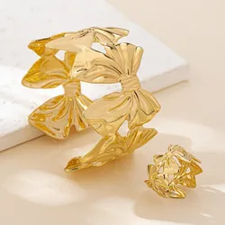 Fashionable Personalized Bow Bracelet & Ring Set - Elegant & Feminine Jewelry (Gold)