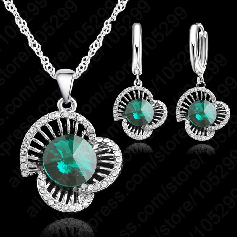 Hohl Drei Blumen Halskette Ohrringe Sets 925 Sterling Silber Ziemlich Farbe Crysal Fabrik Preis Geschenk Für Frauen Party