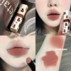 1pc Waterproof Matte Coffee Brown Lipstick Moisturizing Long Lasting Not Easy To Fade Low Saturation Rose Pink Brown Lip Gloss
