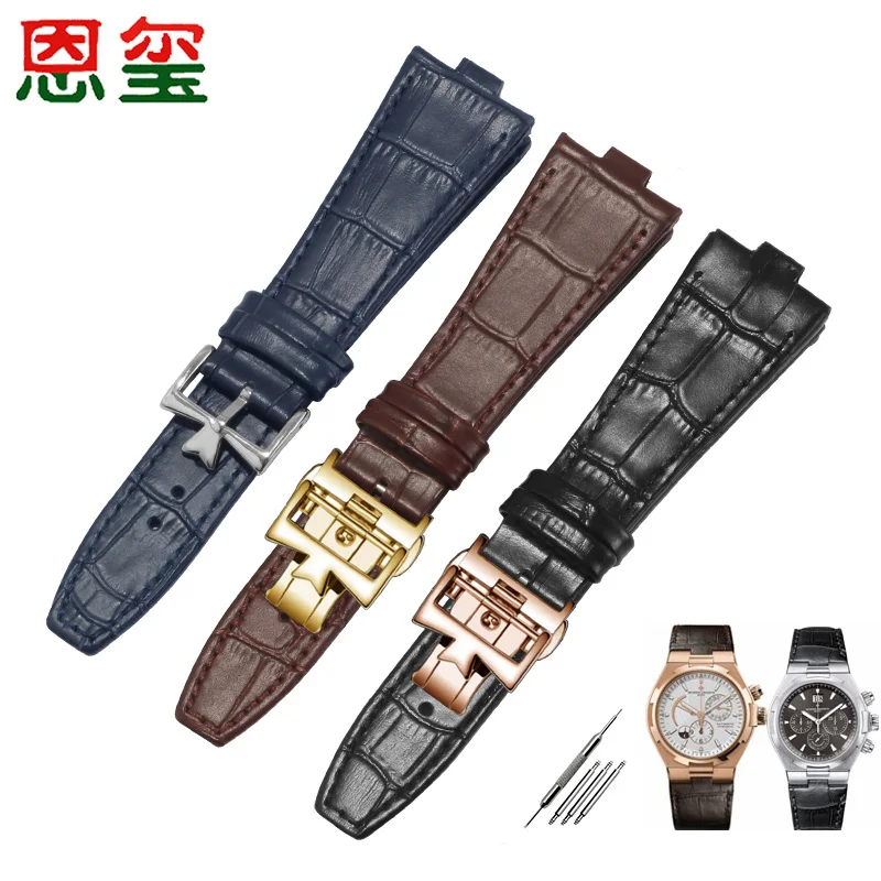 

Soft Breathable Genuine Leather Watchband For Vacheron Constantin Overseas Series 4300V/47660/000G-9829 Convex Mouth Strap