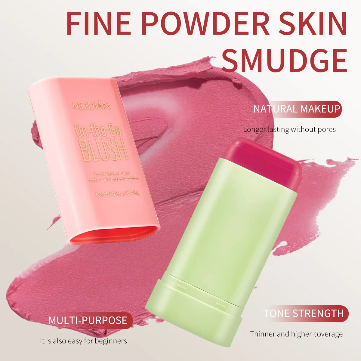 Multi-function Blush Stick Natural Cheek Face Waterproof Rouge Blusher Cream Lasting High Color Rendering Brightening Skin Tone 3