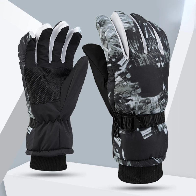 Winter Snowboard Ski Gloves Unisex PU Leather Non-slip Touch Screen Waterproof Motorcycle Cycling Fleece Warm Snow Sports Gloves 5