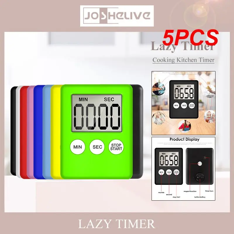 

5PCS Digital Kitchen Timer Big Digits Loud Alarm Magnetic Backing Stand with Large LCD Display for Cooking Baking Sports Games