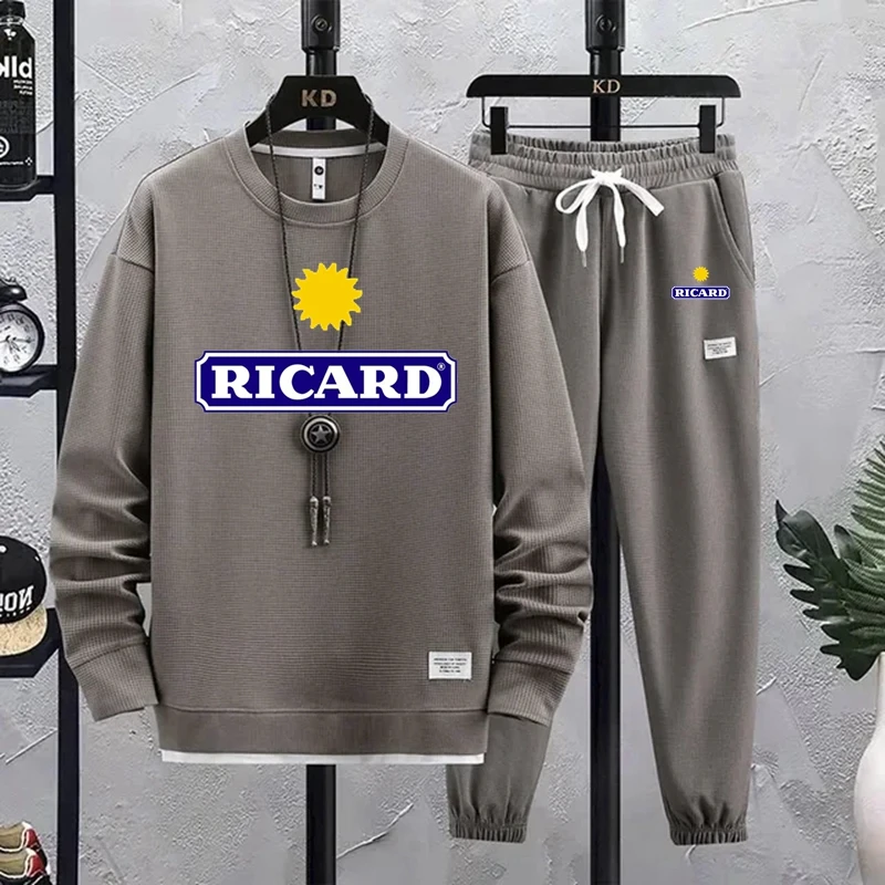 

Костюм спортивный Ricard мужской с капюшоном и карманами, комплект из 2 предметов, повседневный спортивный костюм с вафельным капюшоном, весна-осень