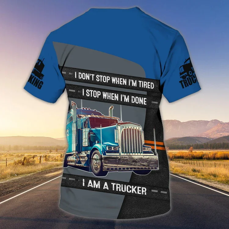 PLstar Cosmos Sommer Herren T-Shirt Trucker Personalisierter Name 3D-Druck T-Shirt Unisex Casual Kurzarm Truck Driver Geschenke DW88 – Detail 16