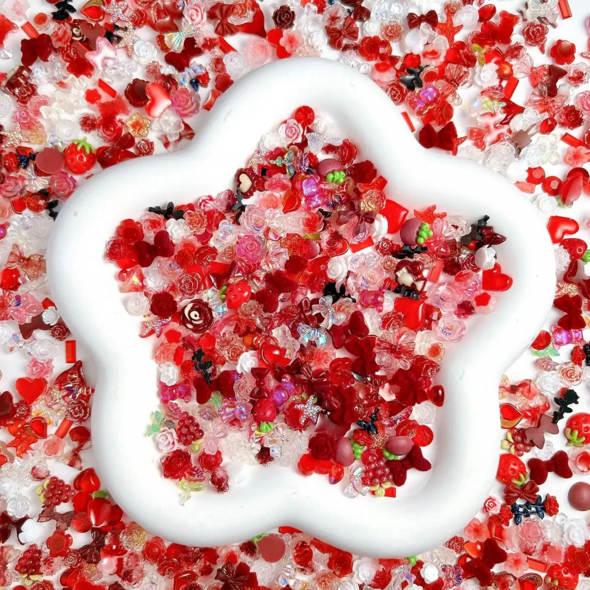 3D 수지 멀티 스타일 레드 딸기 스타 혼합 네일 매력 와인 보우 그라디언트 꽃 네일 아트 장식 용품 DIY 공예품