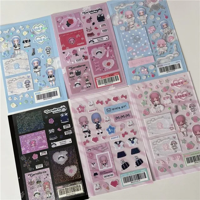 4/6/8pcs Kawaii Laser Kpop Photocards Decorative Sticker Set DIY Cartoon  Scrapbook Stickers Confetti Stationery