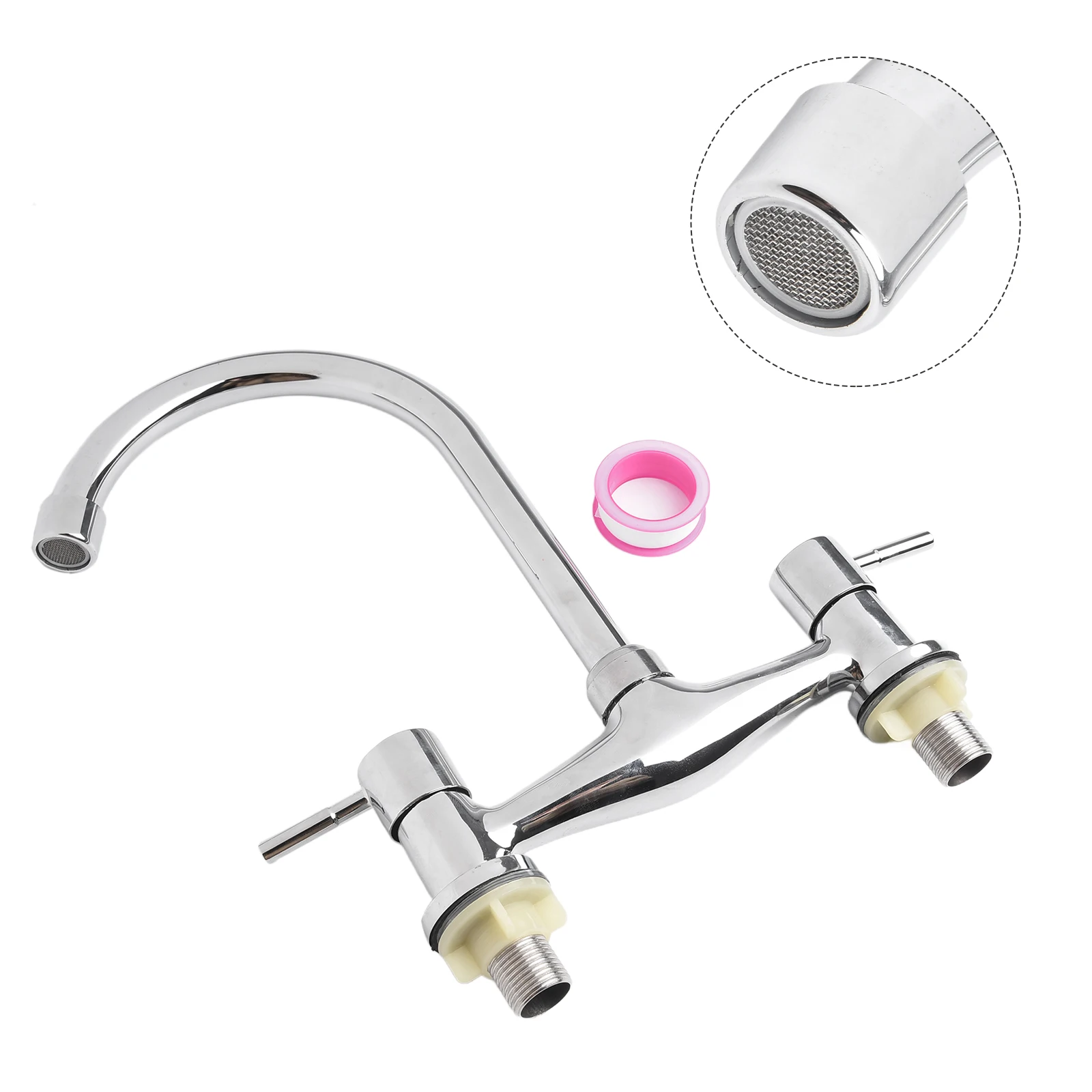 

Двойной рычажный смеситель с хромированной отделкой для кухонной раковины, отдельные элементы управления горячей и холодной водой, прочная латунная конструкция, простота в эксплуатации