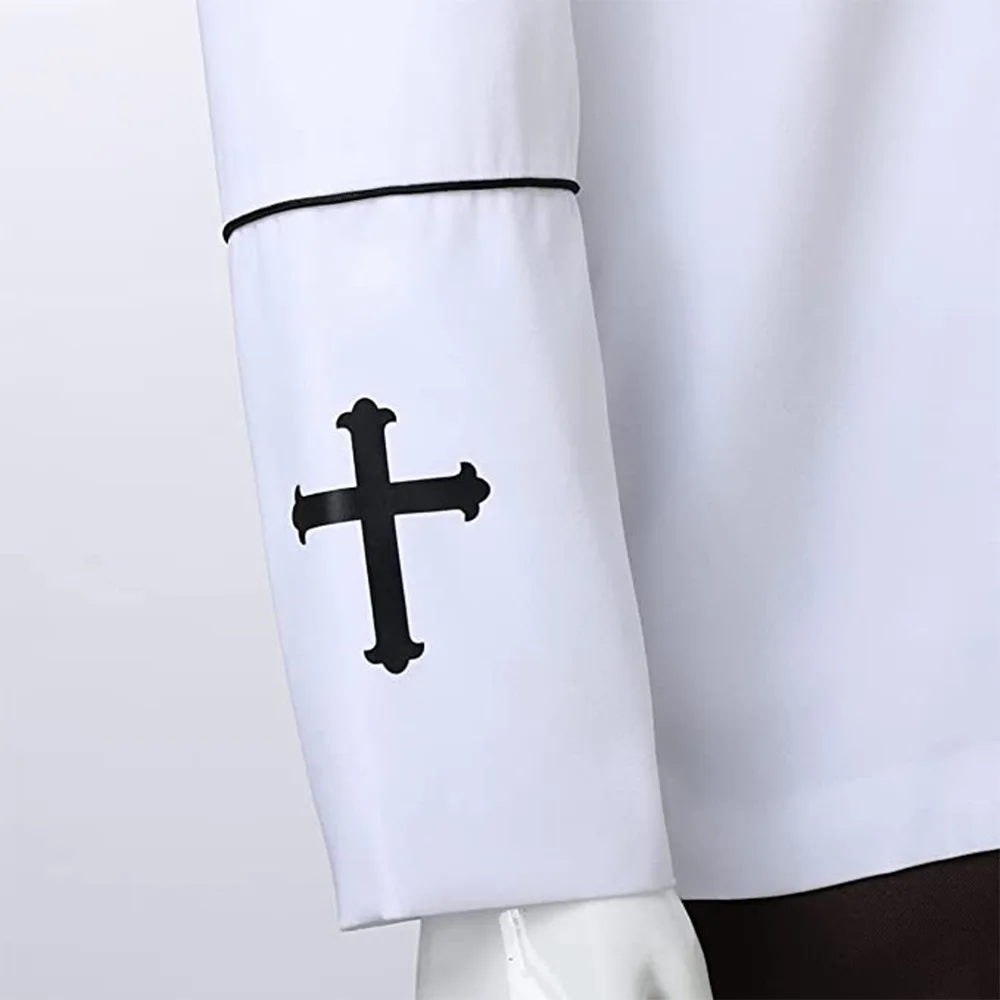 Men Stand Collar Church Priest Robe Trench Jacket Cassock Clergy Preacher Minister Choir Roman Pastor Halloween Costume
