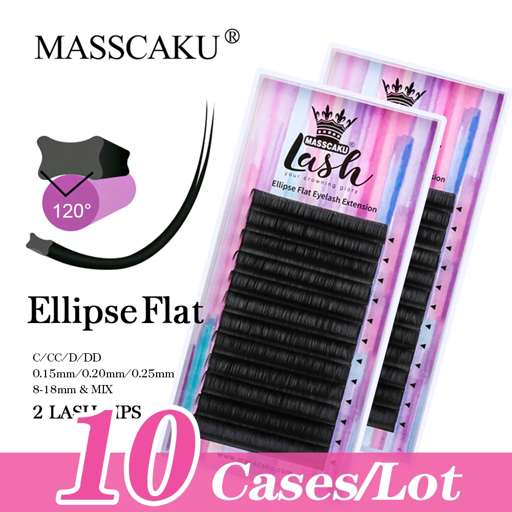 

10cases/lot MASSCAKU 100% Handmade Ellipse Classic Eyelashes Matte Single lashes Flatter Oval Hollow Fuller & Denser lash Strip