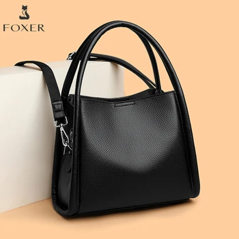 FOXER Women's Handbag Genuine Leather Tote Bag 2026 Spring Summer Casual Shoulder Bag Large Capacity Commute Travel All-match 1