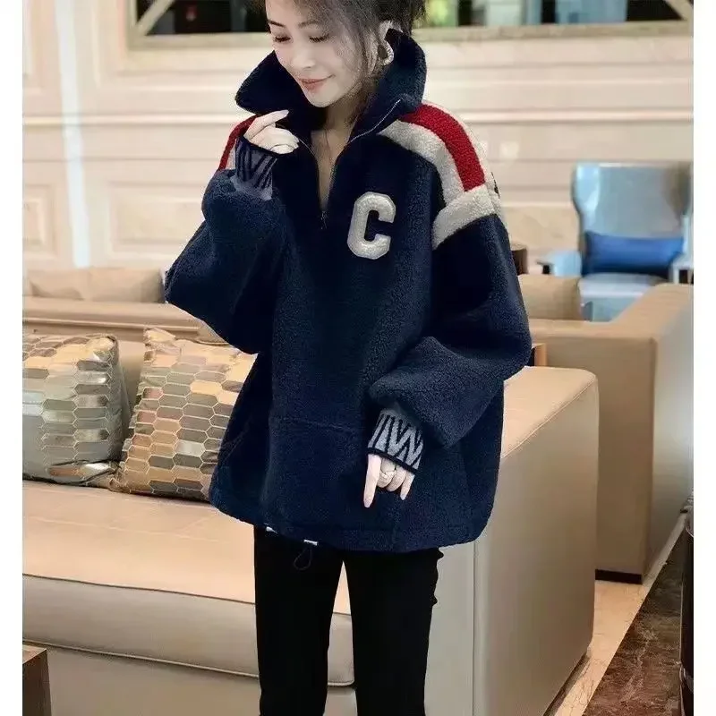 New Autumn Winter Women Golf Clothing Embroidery Tennis Jacket With Loose Design Golf Wear Plush Casual Thickened Top Wear