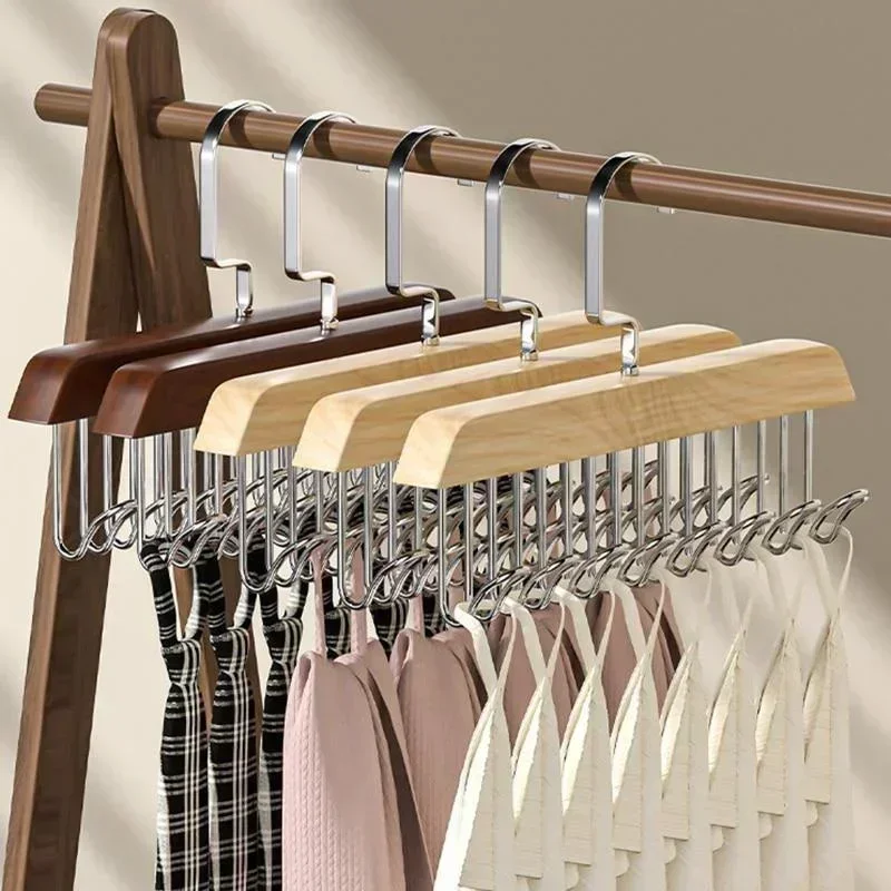 Solid Wood Hanger Hook Women Storage Bra Hanger Household Belt Hanger Durable 8 Hooks Rack Closet Clothes Organizer Storages