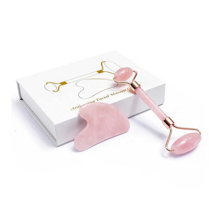 

Natural Rose Quartz Jade Roller Massager Scraping Massage Tools Gouache Scraper For Facial Lifting Beauty Skin Care Gua Sha