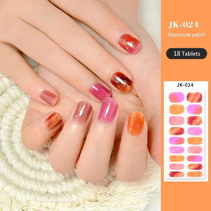 

18 Plus 6 наконечников, полузатвердевающие гелевые наклейки для ногтей, позолоченные 3D наклейки для фототерапии, лак для ногтей, клейкие наклейки, необходимы УФ-лампа