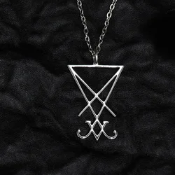 Lucifer Sigil Gothic Metal Pendant Necklace - Pagan Satanic Fashion Jewelry Accessory (Antique Silver Plated)